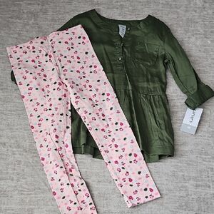 Carter's Green Top and Pink Floral Leggings Set